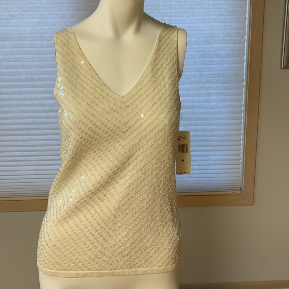 NWT Jones New York Women’s Beige Sequin V-Neck Sleeveless Top Size:Medium